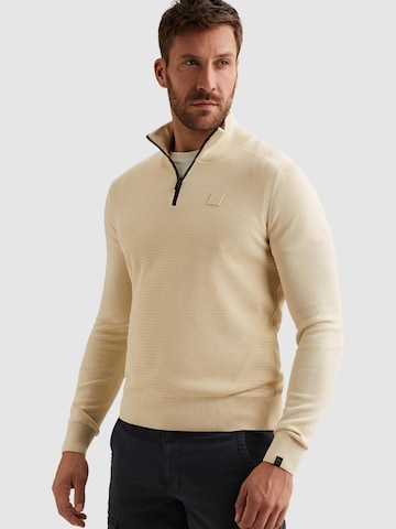 PME Legend Tröja 'Pullover in cotton/modal with half-zip' i beige: framsida