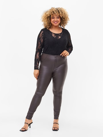 Zizzi Skinny Leggings in Bruin: voorkant