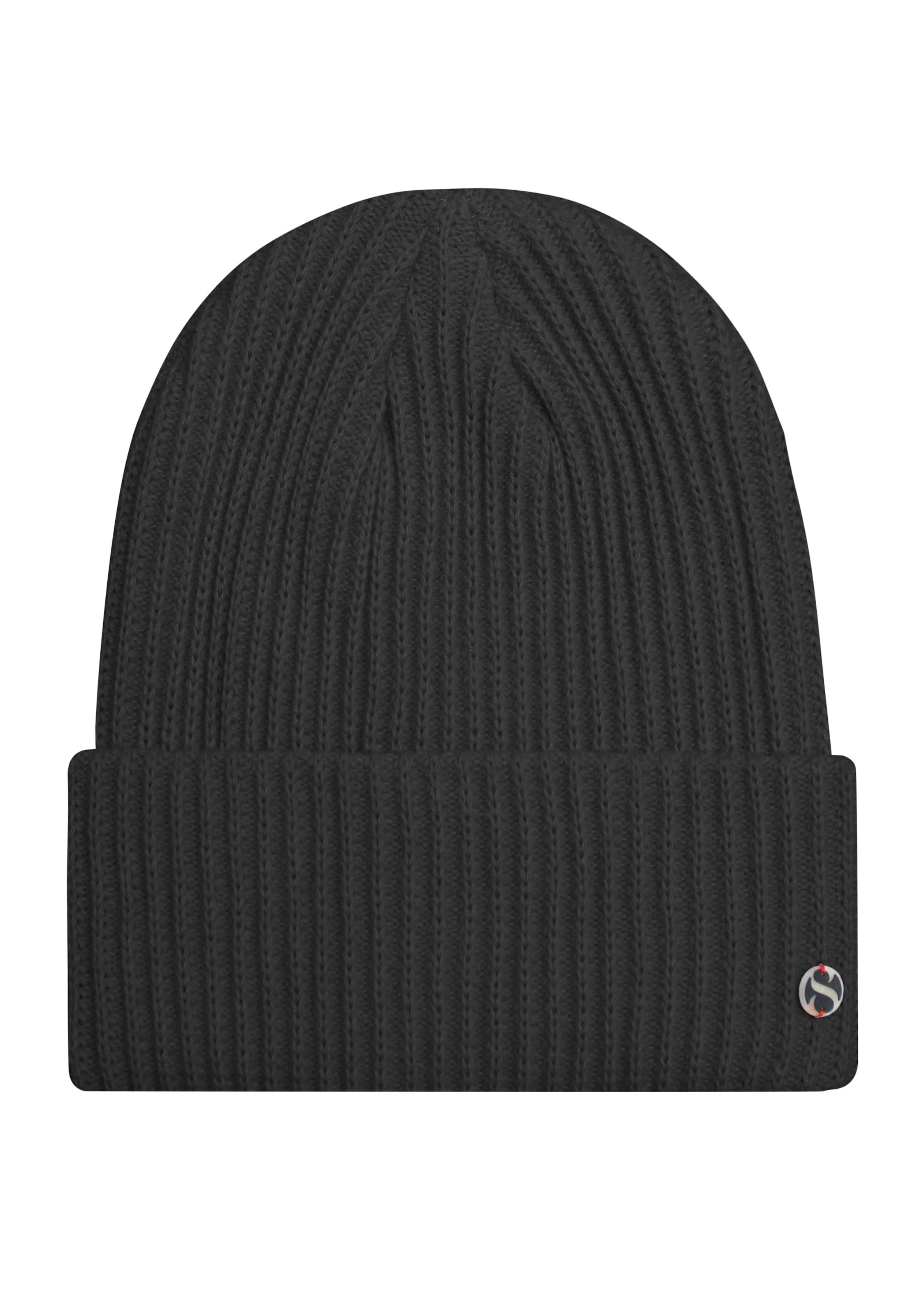 SAMAYA Superweiche Strickmütze, Beanie 'Bailie' in Schwarz: Vorderseite