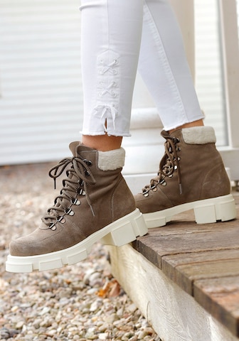 LASCANA Lace-Up Ankle Boots in Brown: front