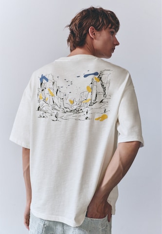 T-Shirt 'WEST PARADISE' Pull&Bear en blanc : devant