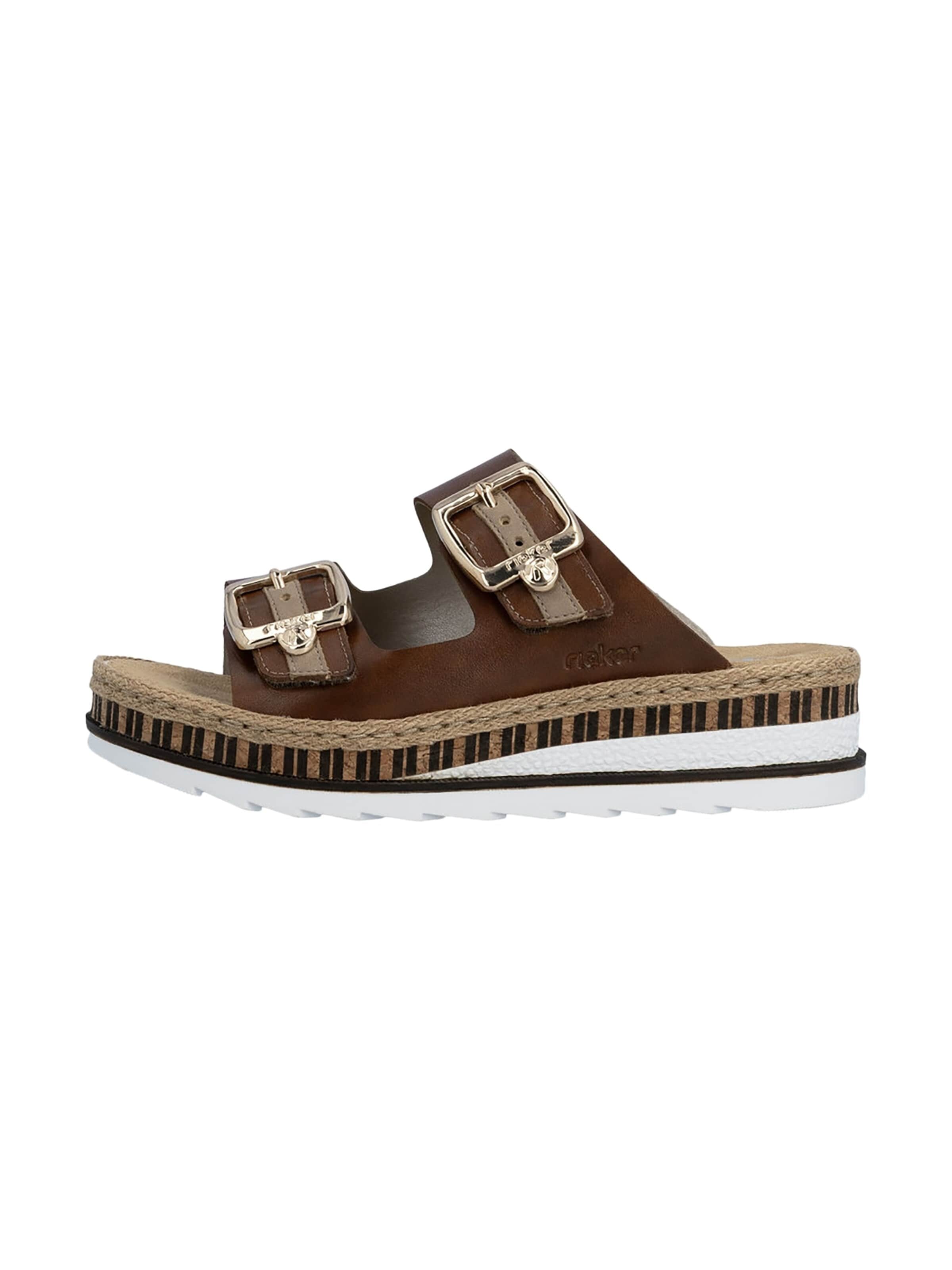 Zoccoletto 'Leder-Sandalen mit Keilabsatz „Montreux“' di Rieker in marrone