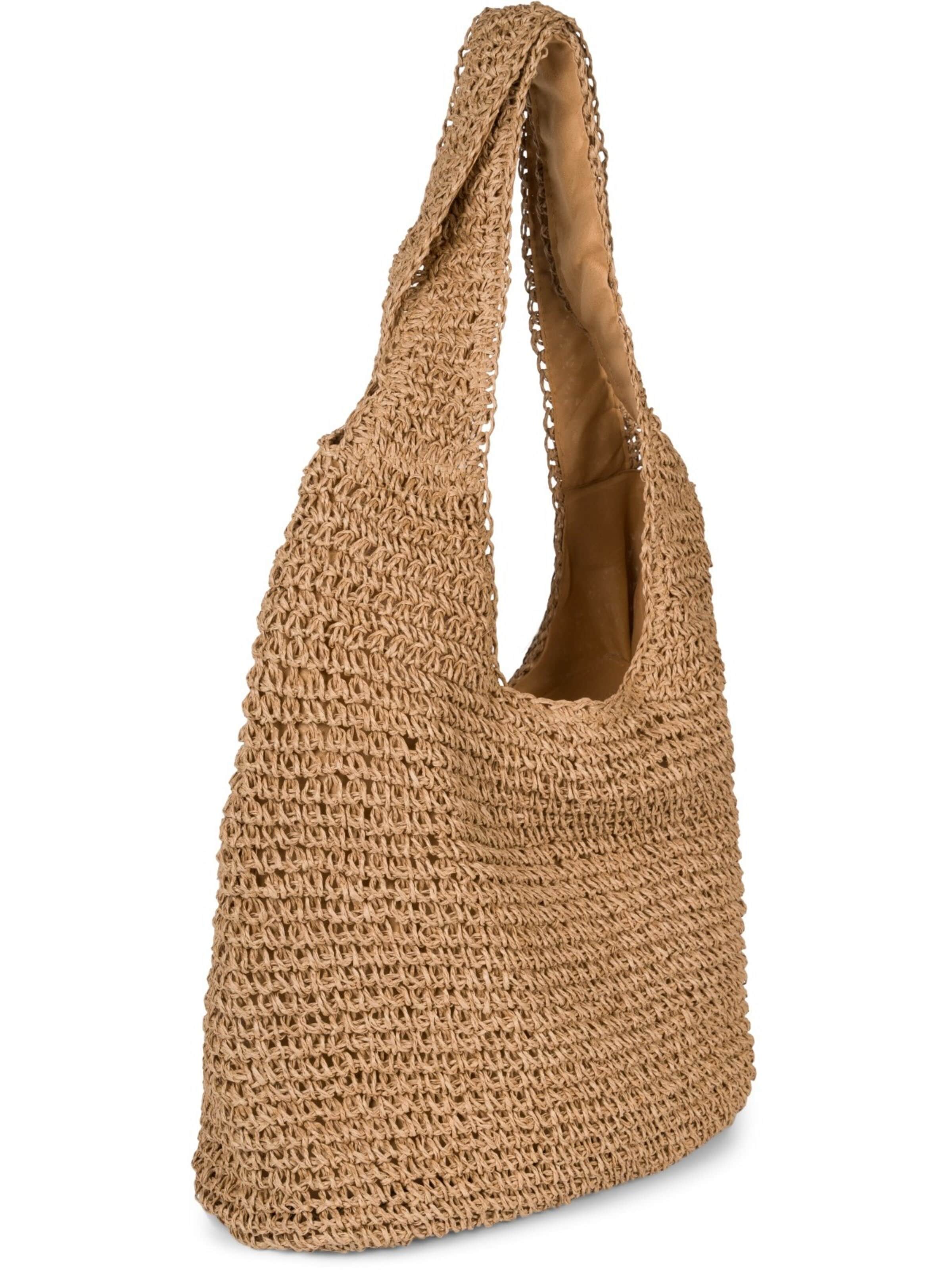 styleBREAKER Shoulder bag 'Papierstroh Beuteltasche' in Brown