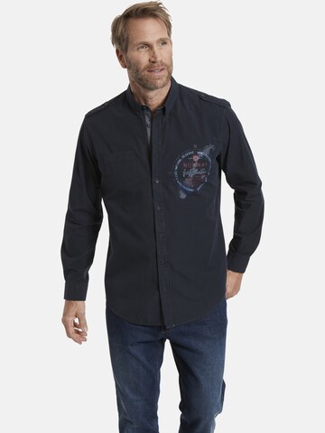 Jan Vanderstorm Comfort fit Overhemd ' Styrkaar ' in Blauw: voorkant