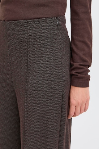 ICHI Wide leg Trousers with creases 'Kate ' in Brown