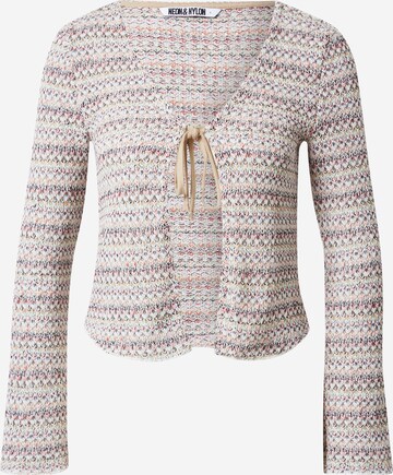 NEON & NYLON Knit Cardigan in White: front