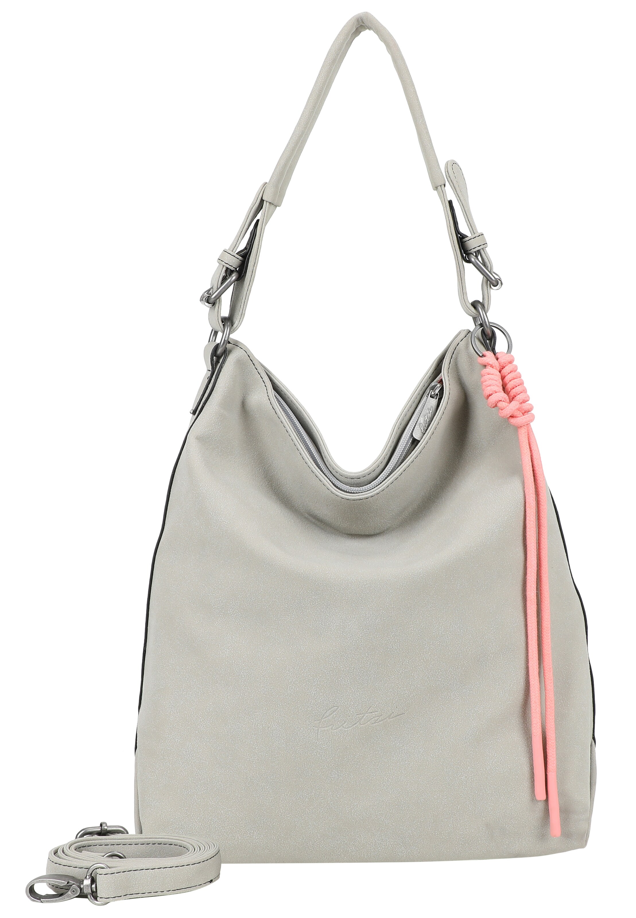 Fritzi aus Preußen Schultertasche 'Jacky Black' in stone / koralle, Produktansicht