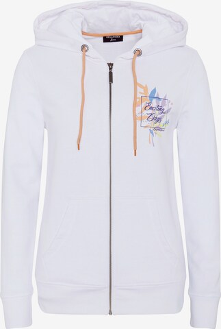 Oklahoma Jeans Zip-Up Hoodie ' mit Kapuze aus Baumwollmix ' in White: front