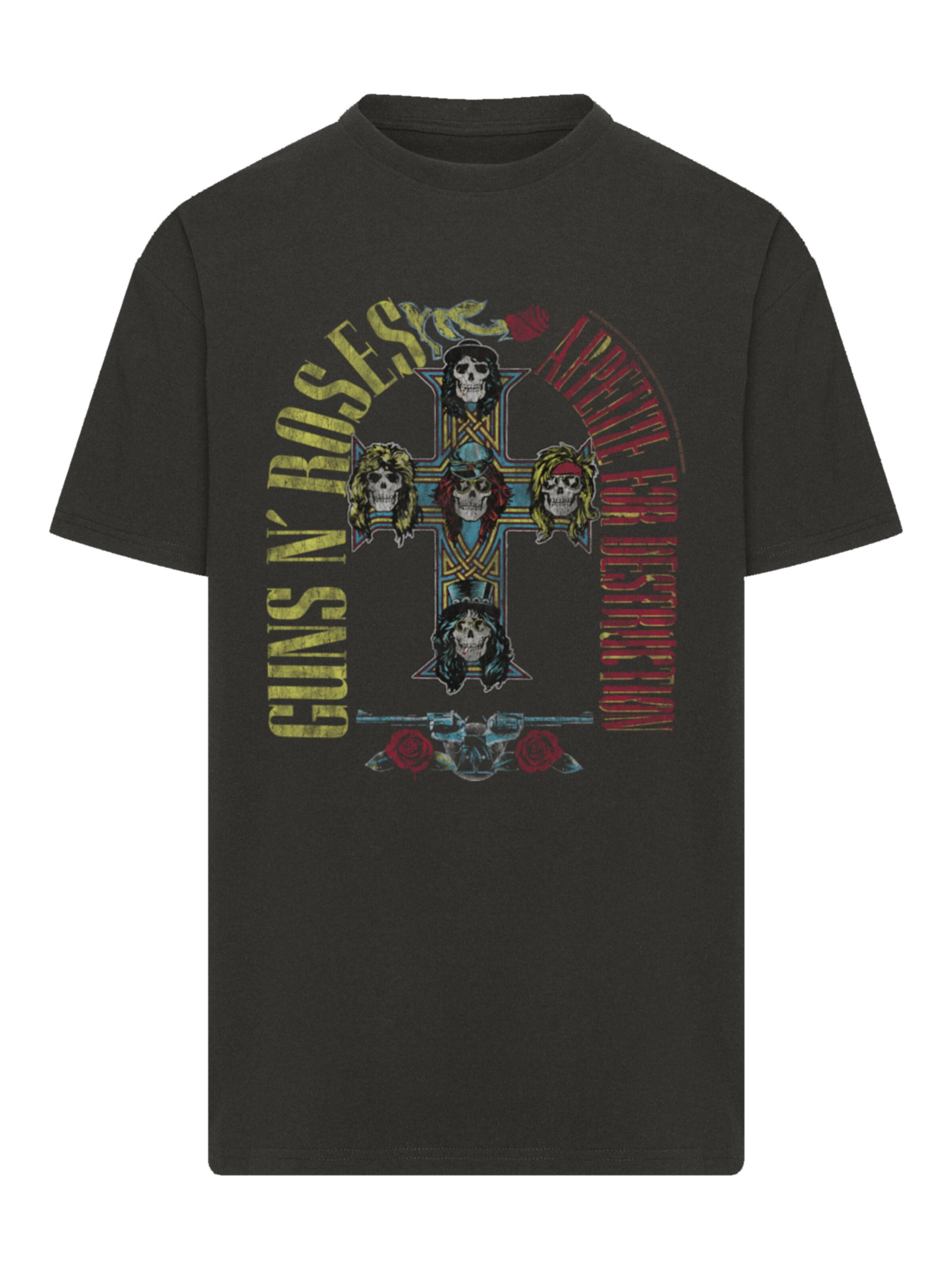 F4NT4STIC Shirt 'Guns N' Roses Skull Rock Band Merch' in Zwart: voorkant