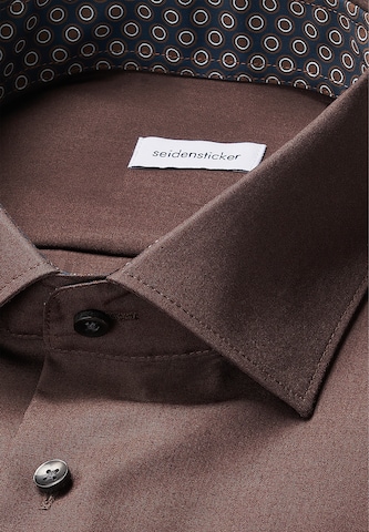 SEIDENSTICKER Slim fit Zakelijk overhemd 'Schwarze Rose' in Bruin