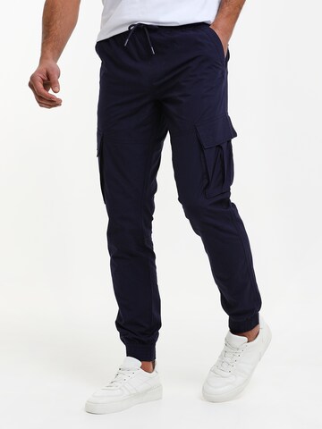 Threadbare Tapered Cargobroek 'Prince' in Blauw: voorkant