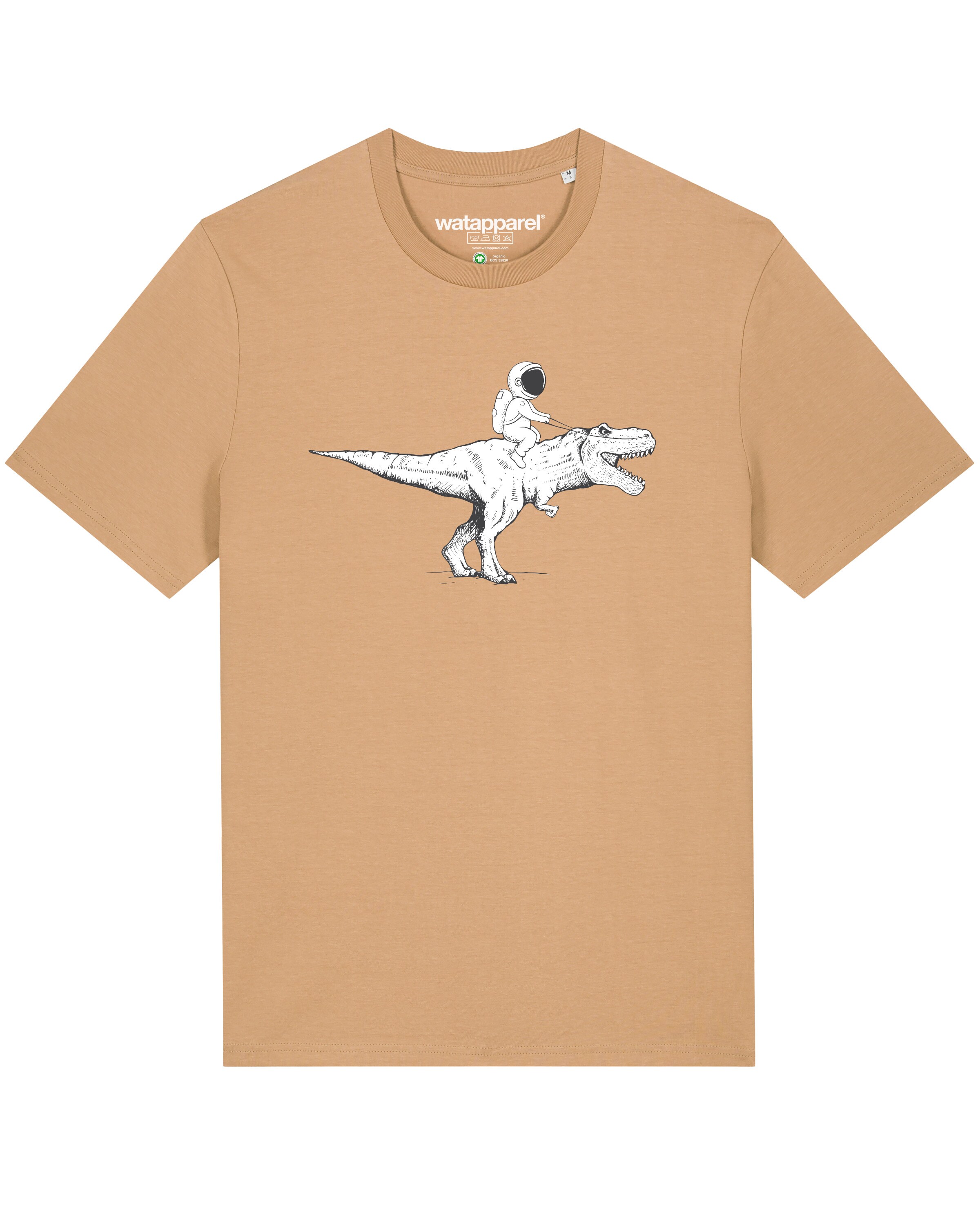 Watapparel Shirt ' Astronaut on T-Rex ' in Beige: voorkant