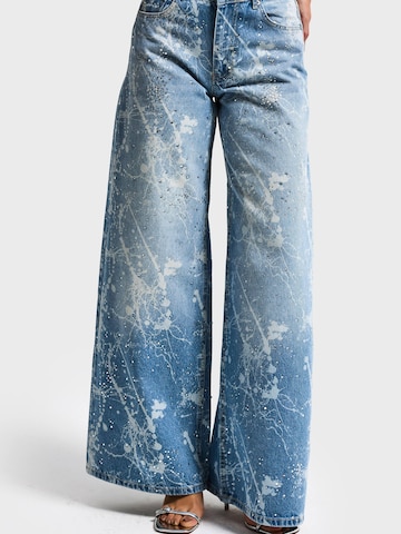 IT'S BASIC Wide leg Jeans 'RHINESTONE PALAZZO MID RISE JEANS' in Blue