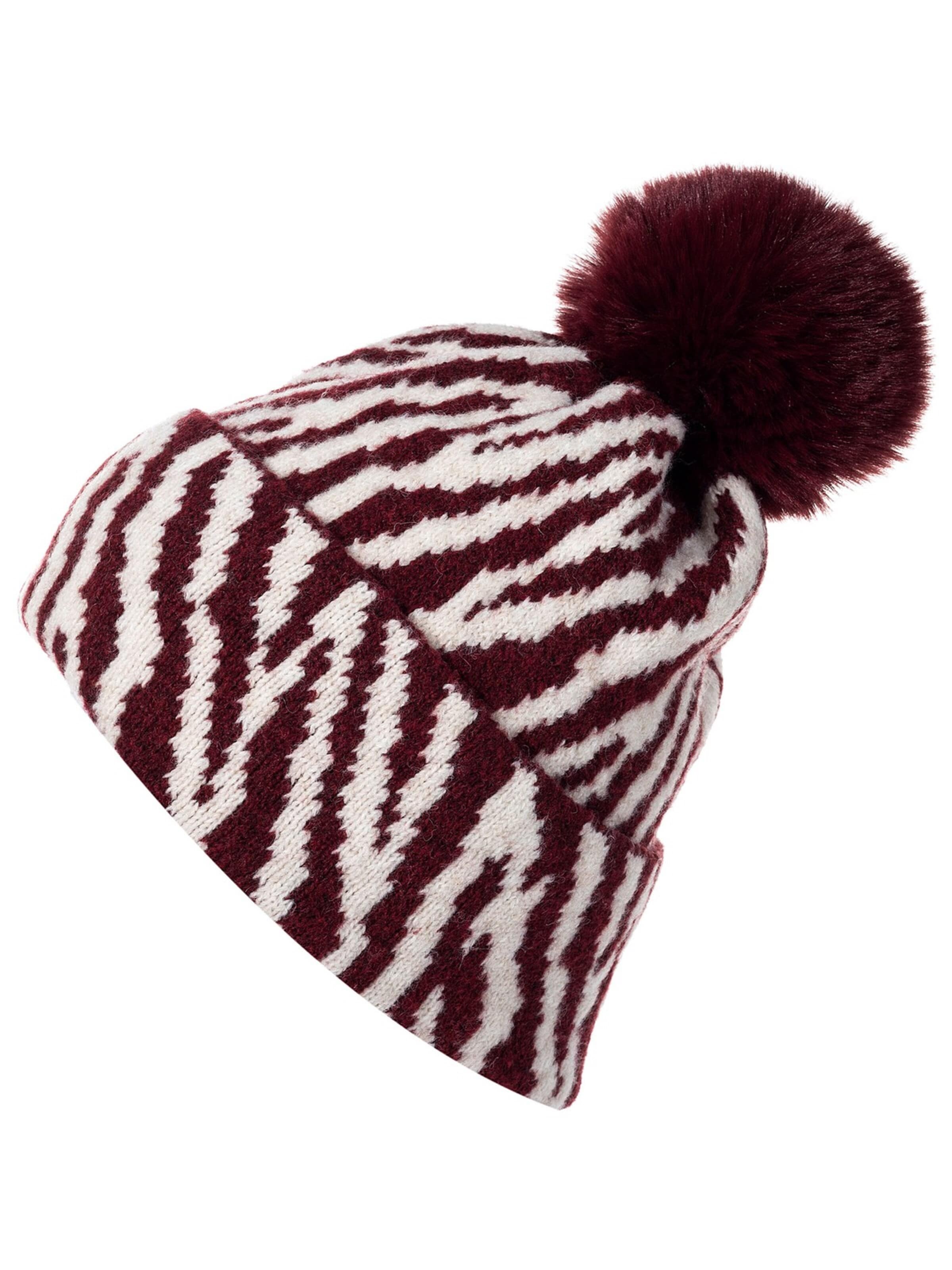 styleBREAKER Mütze 'Strick Bommelmütze mit Zebra Muster'‌‌‌‌‌‌‌‌ in Rot: Vorderseite