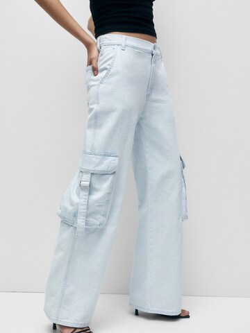 Pull&Bear Wide leg Cargojeans i blå