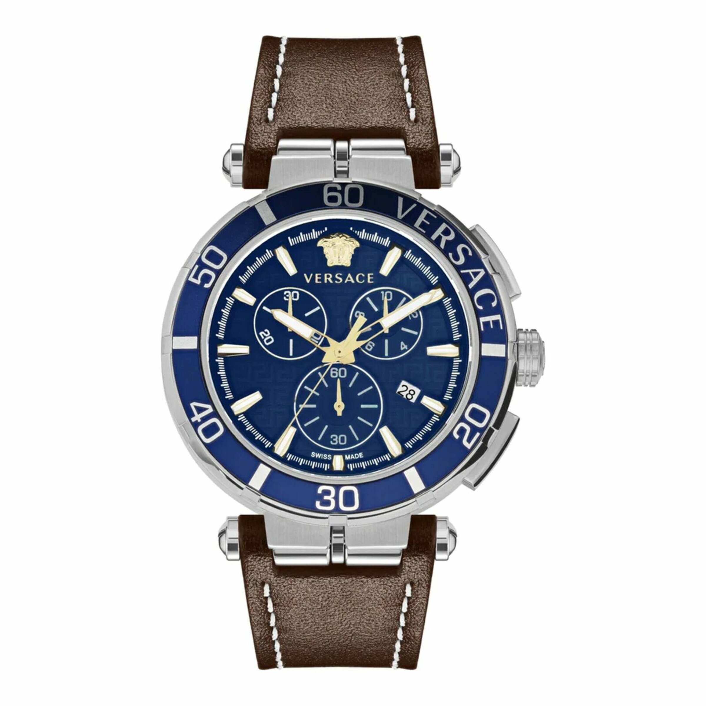 VERSACE Uhr 'GRECA CHRONO ' in navy / braun / silber, Produktansicht
