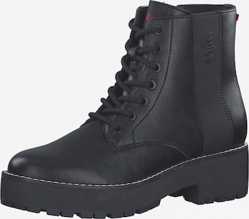 s.Oliver Lace-Up Ankle Boots in Black: front
