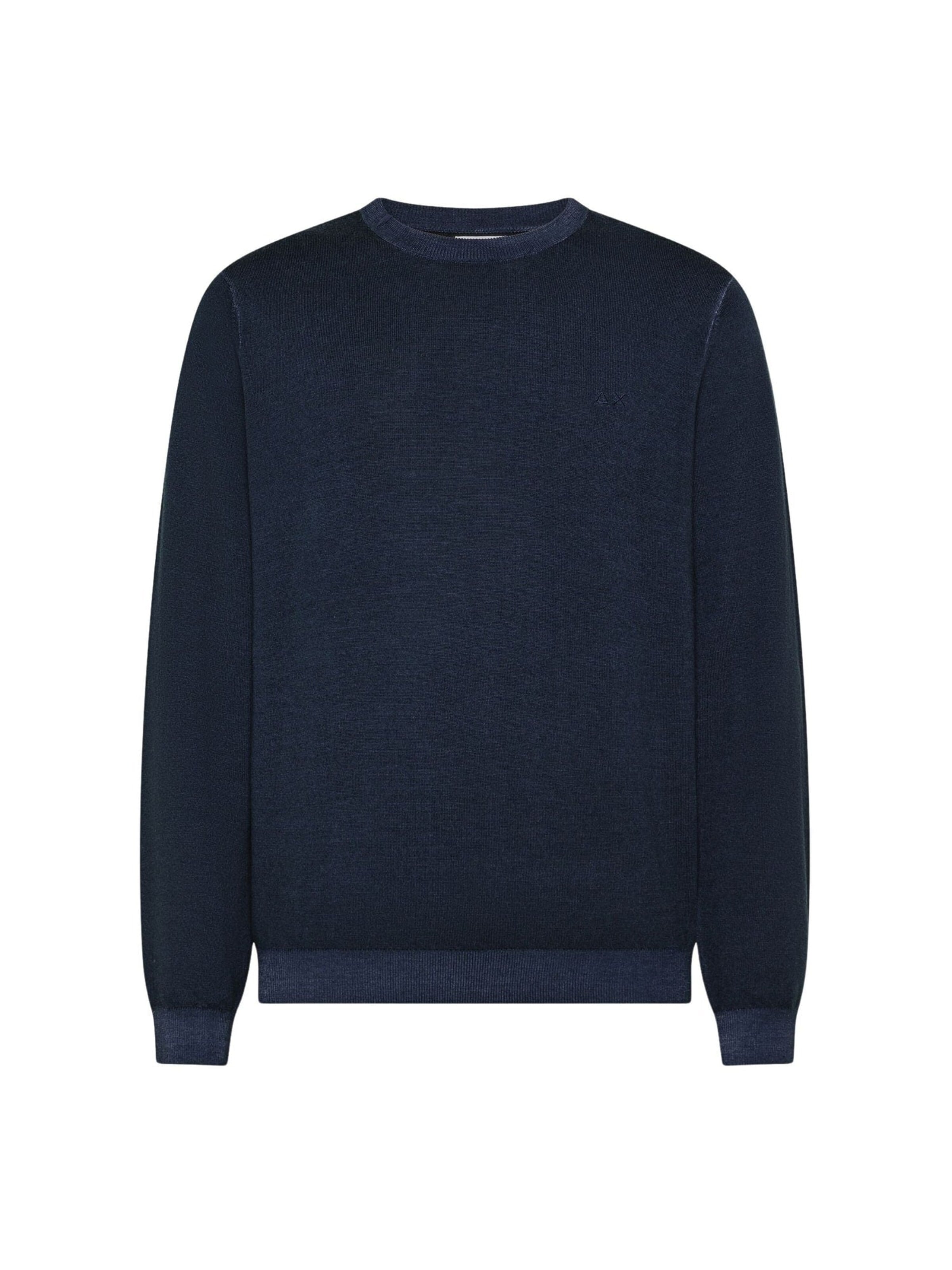 SUN68 Trui 'Vintage-effect crew neck wool sweater navy blue' in Blauw: voorkant