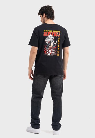 Oldskull T-Shirt 'Xtreme Tattoo Tiger Skull Graphic' in Schwarz