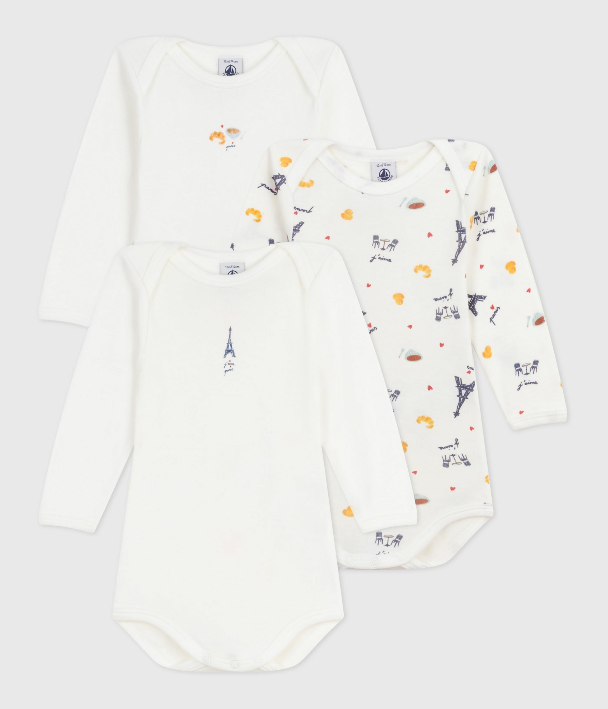 Petit Bateau Body Manica Lunga Con Colletto Unisex Bimbi - Colore Marshmallow/Montelimar - Taglia 3 Mesi