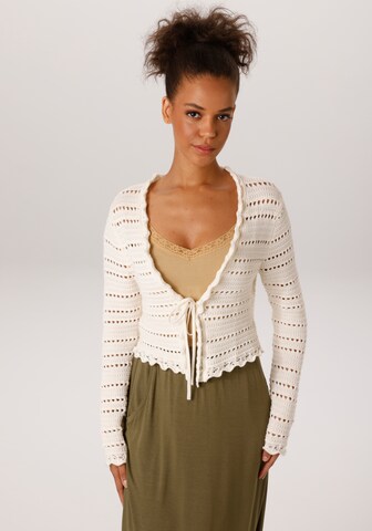 Aniston CASUAL Knit Cardigan in White: front