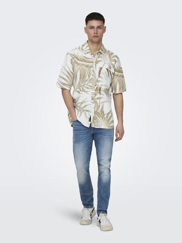 Only & Sons Comfort fit Button Up Shirt in Beige
