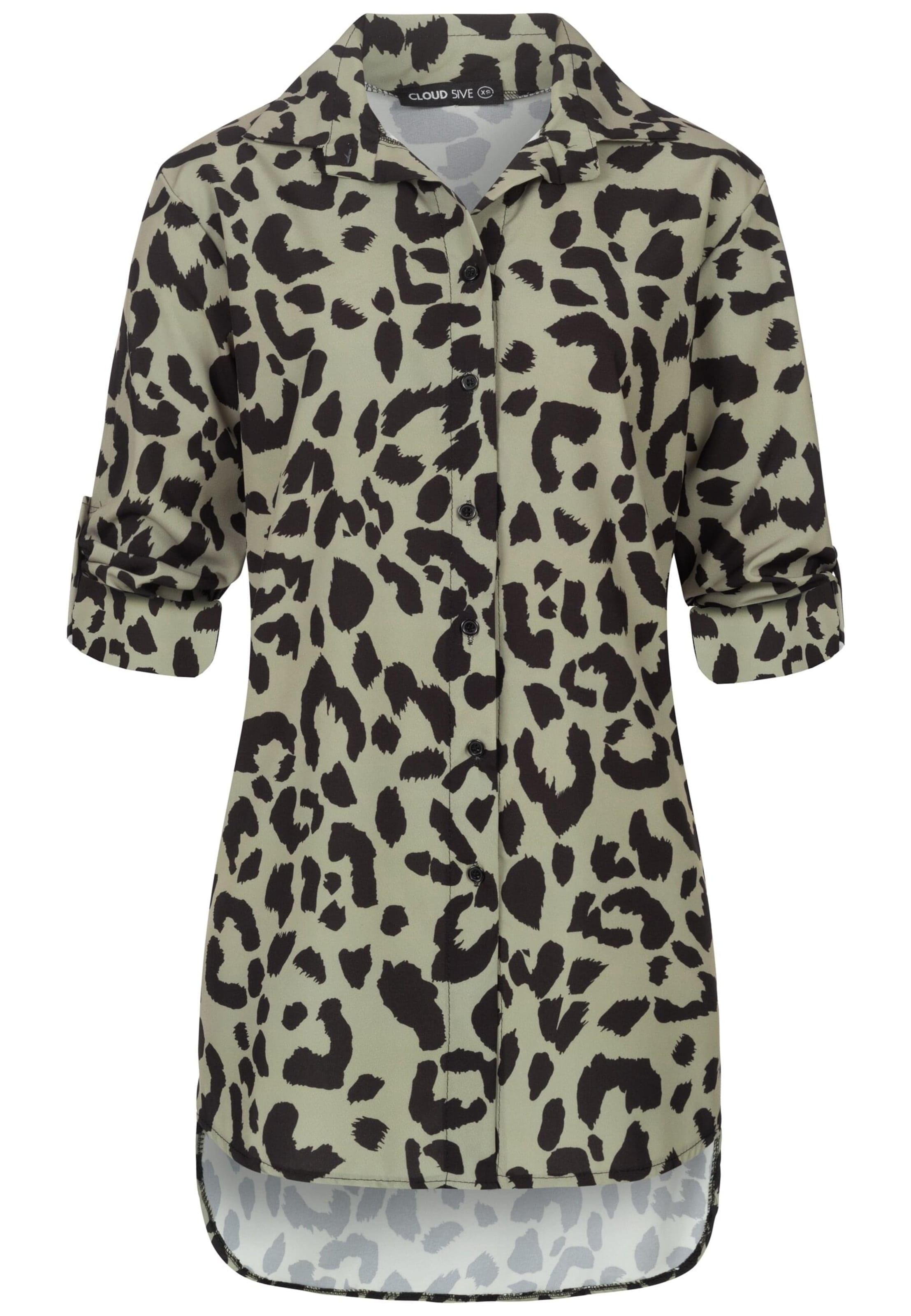 Cloud5ive Leo All Over Turn-Up Bluse ' ' in Grün: Vorderseite