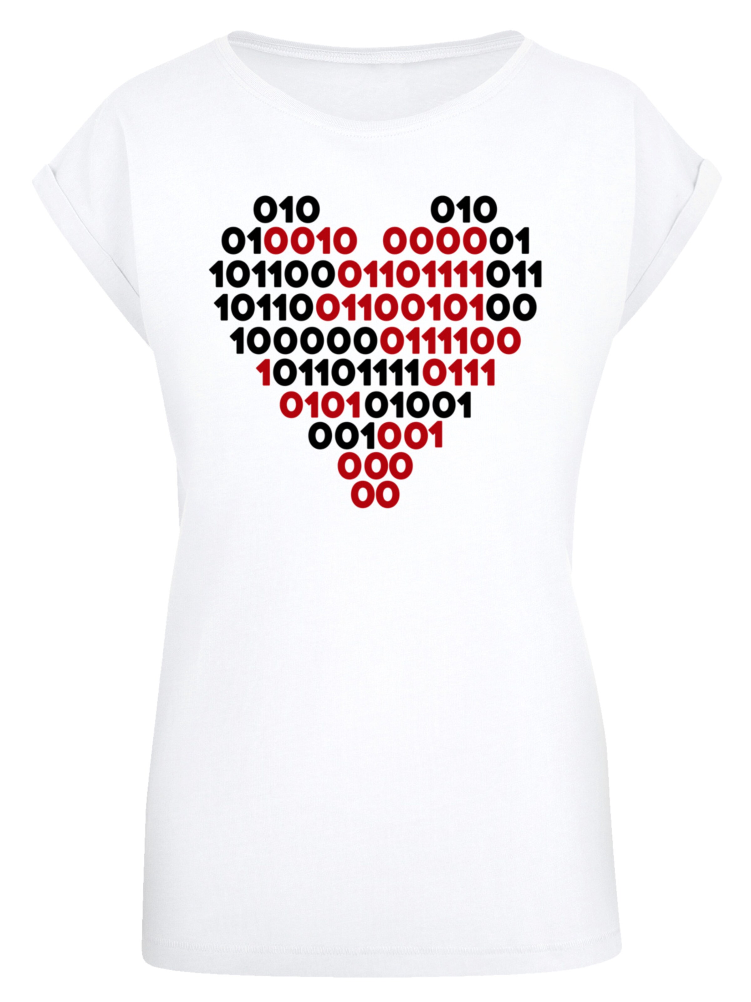 F4NT4STIC Shirt 'I Love You 01001001 Binary Code Herz Valentinstag' in White: front
