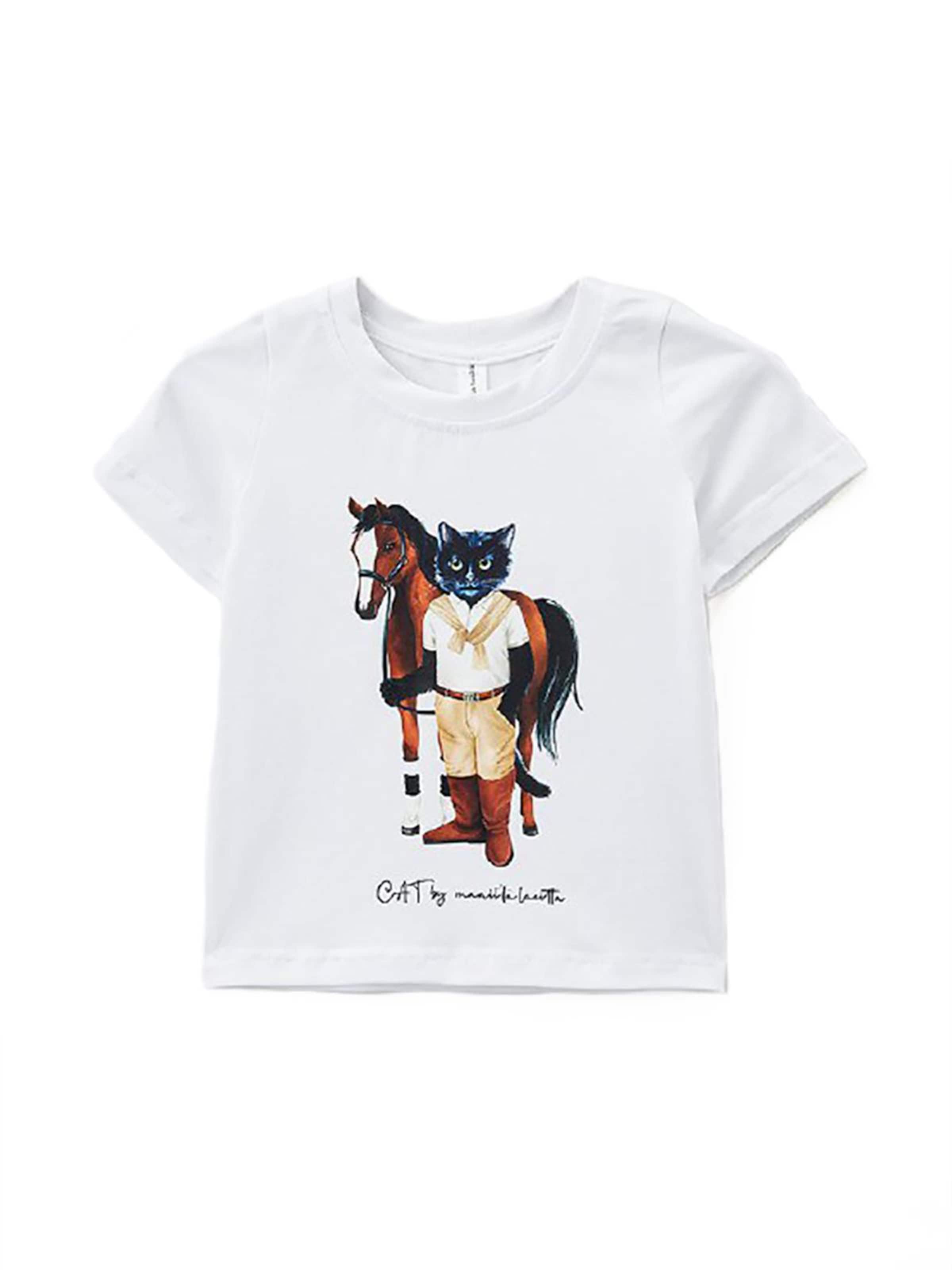 Cat e Lolette Shirt 'Rider Cat' in Wit: voorkant