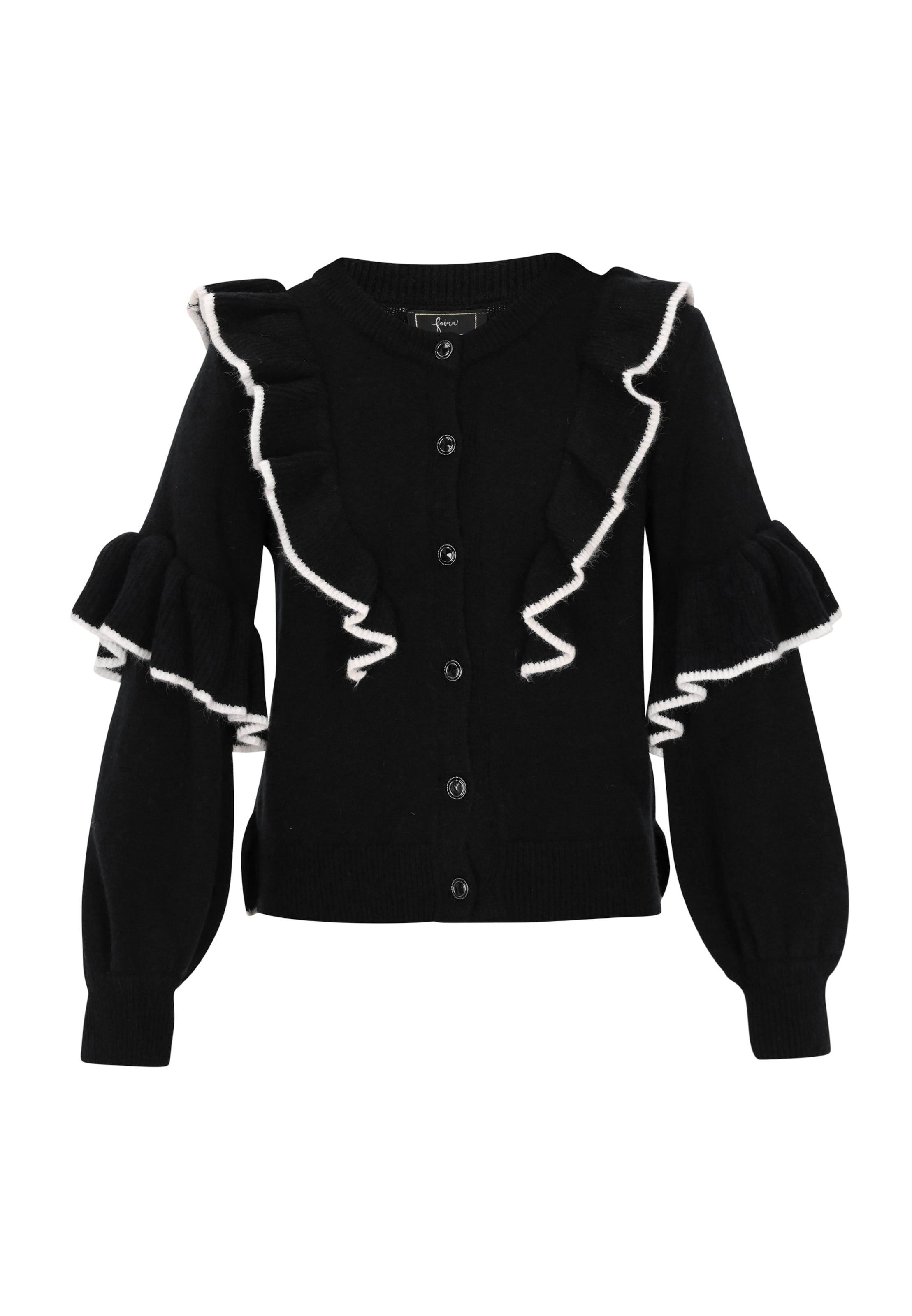 melns faina Adīta jaka: no priekšpuses