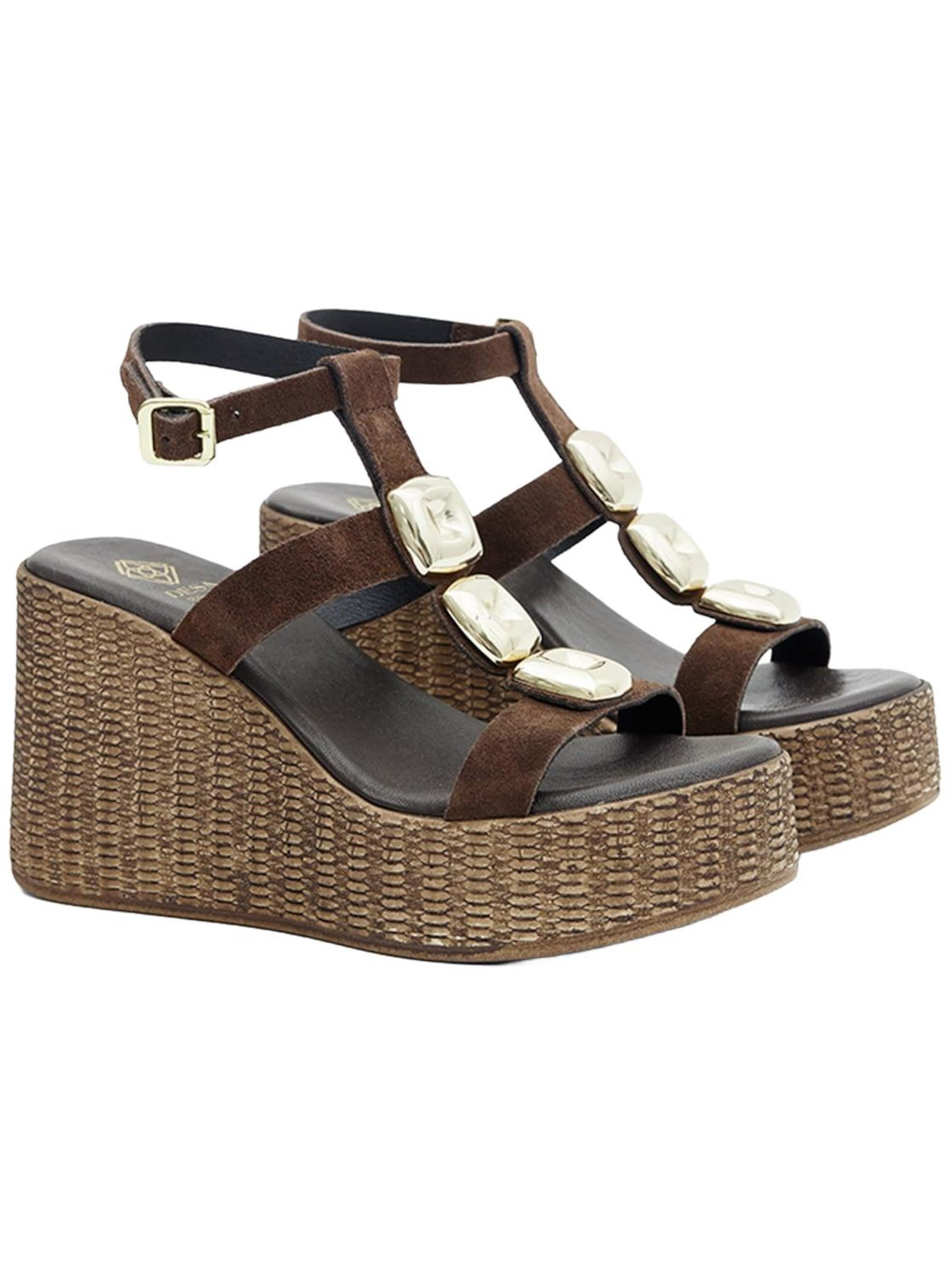 Desa - Sandalias con hebilla 'DESA Damen-Wildledersandalen mit Keilabsatz und goldenen Details' en marrón