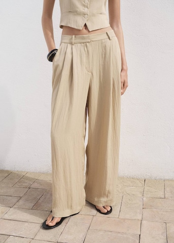 MANGO Wide leg Pleat-Front Pants 'Deia' in Beige: front
