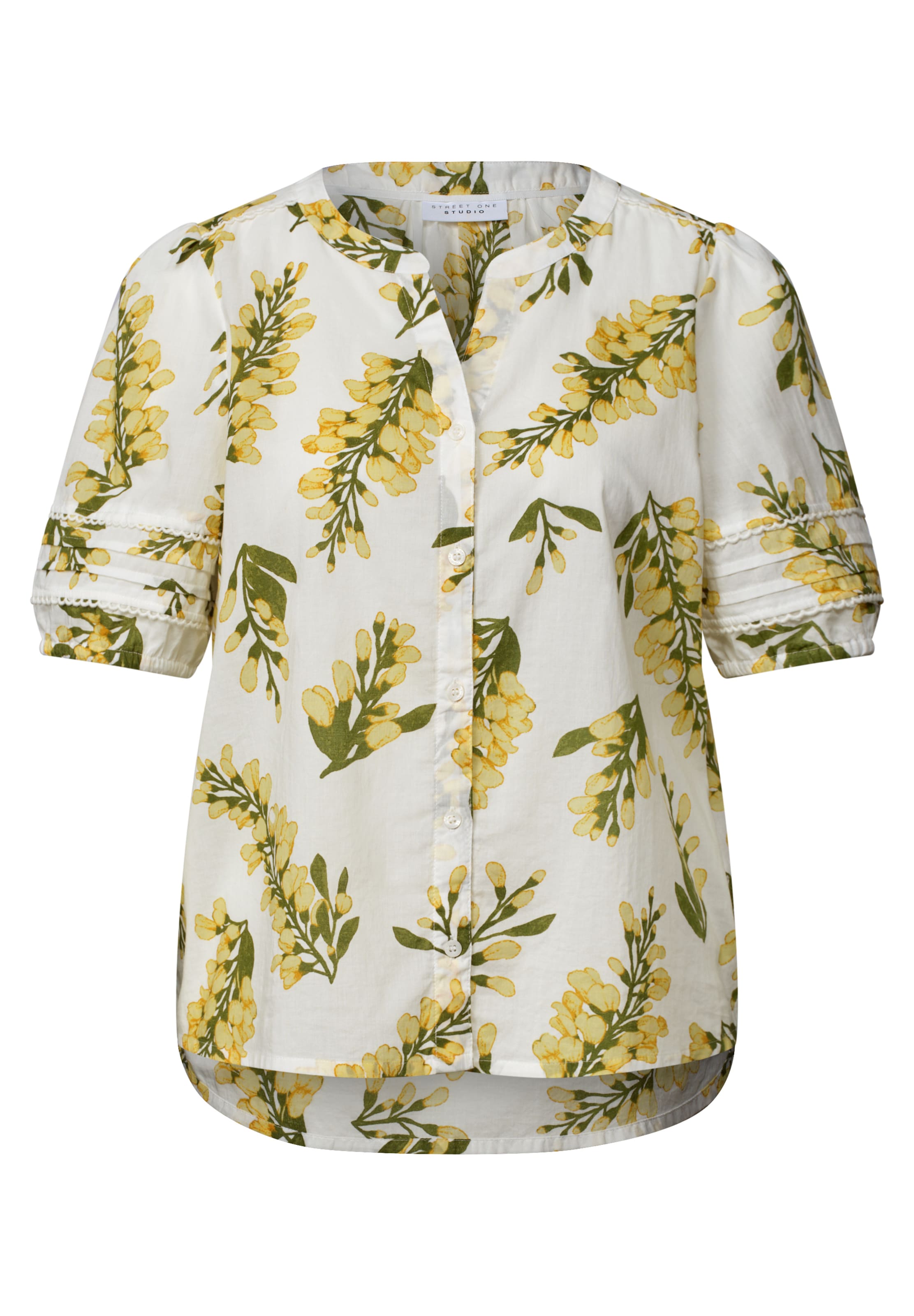 Street One Studio Kurzarm Bluse mit Split Neck und Print in Weiß: Vorderseite