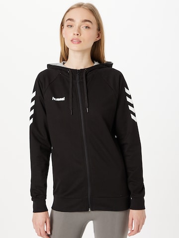 Hummel Athletic Zip-Up Hoodie in Black: front