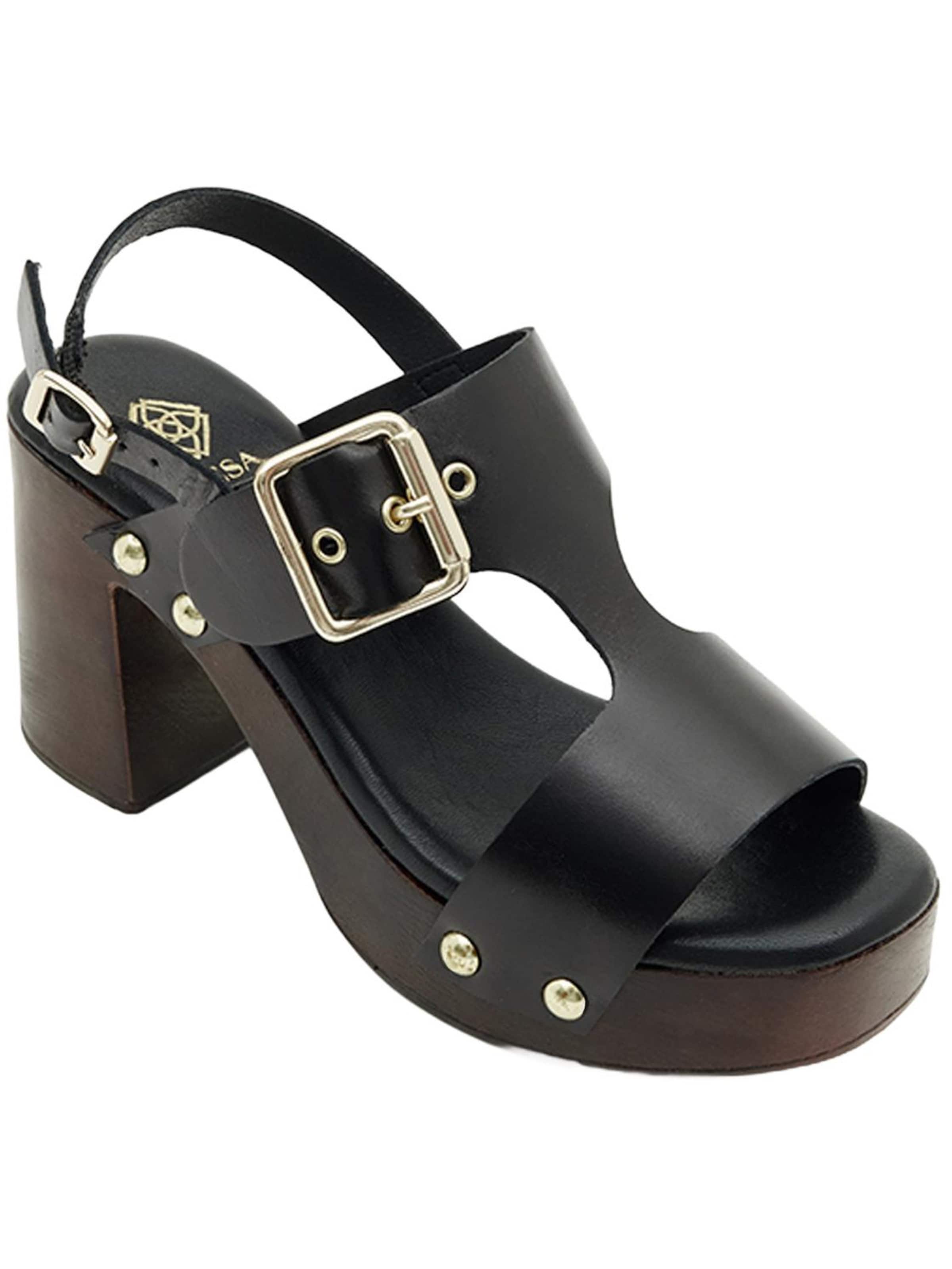 Desa Strap sandal 'DESA Damen-Plateausandalen aus Leder mit Nieten' in Black