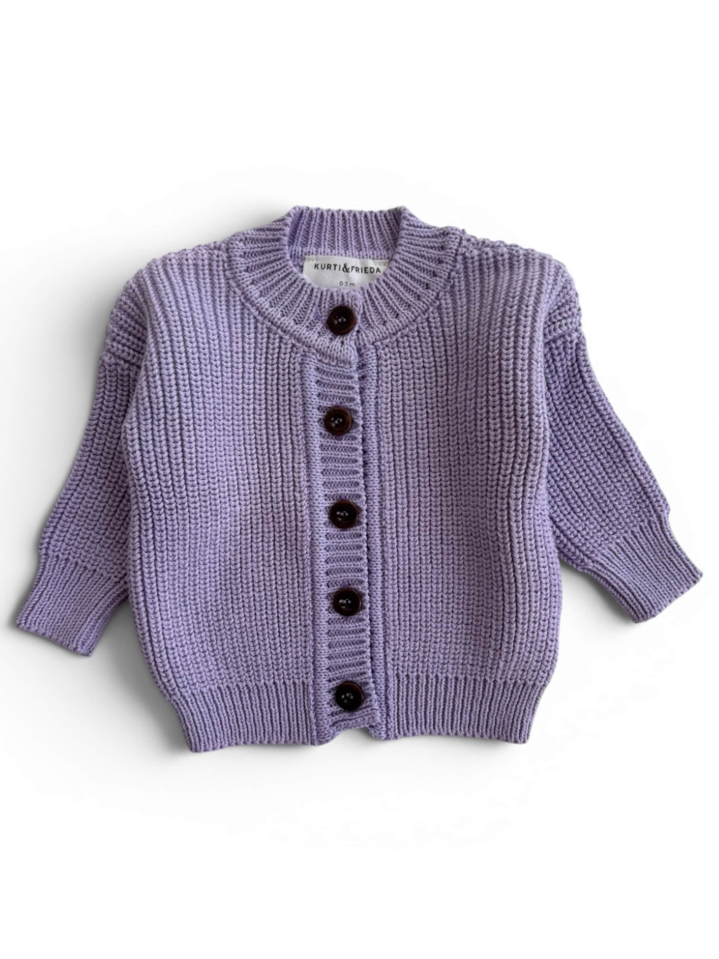 KURTI & FRIEDA Knit Cardigan 'Chunky Knit' in Purple: front