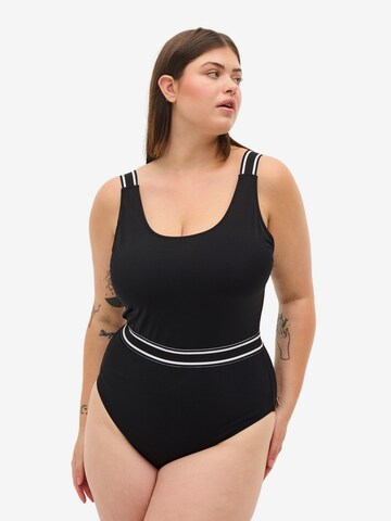 Swim by Zizzi T-shirt Swimsuit 'SEMS' in Black: front