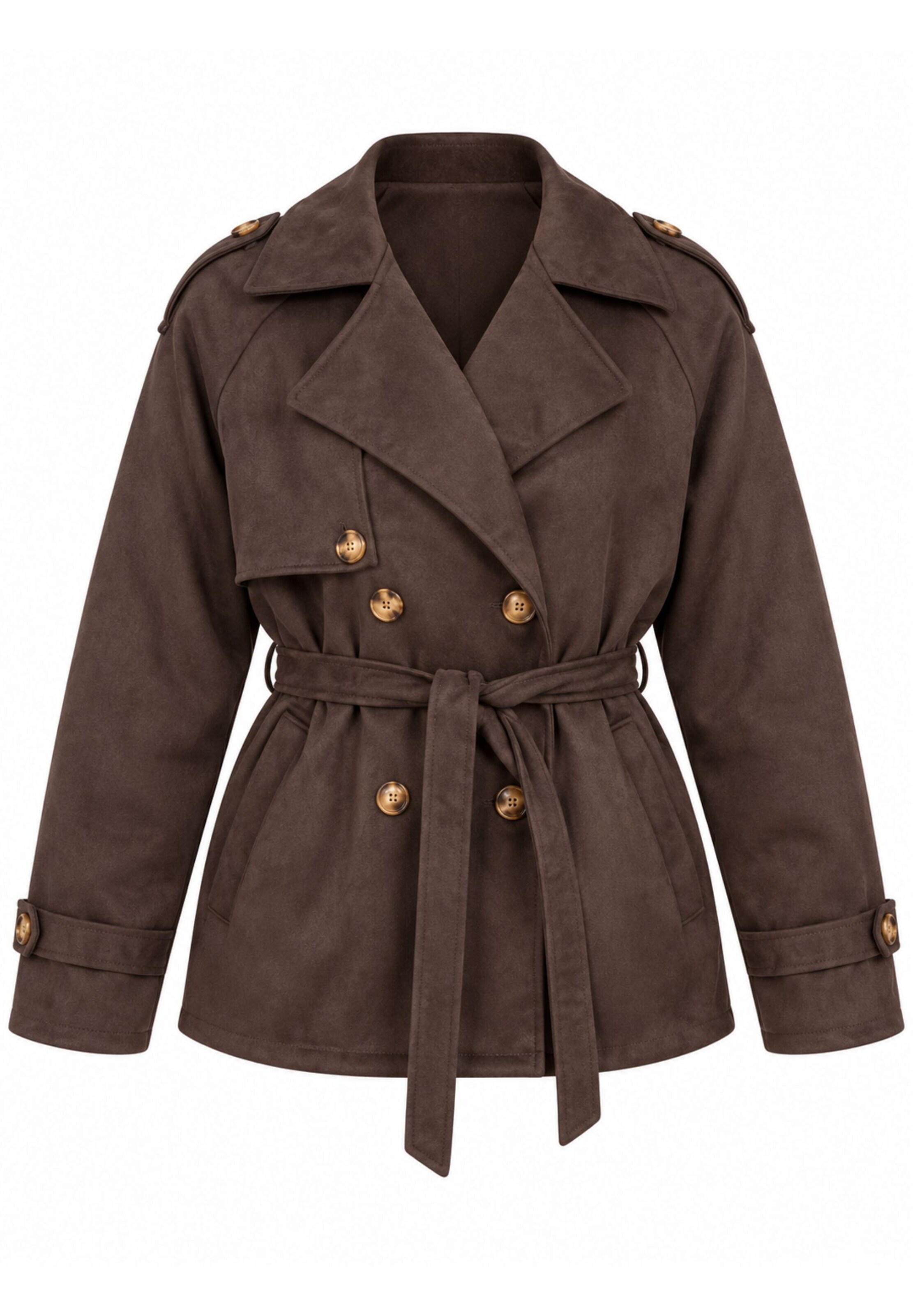 Elara Between-Seasons Coat in Brown: front