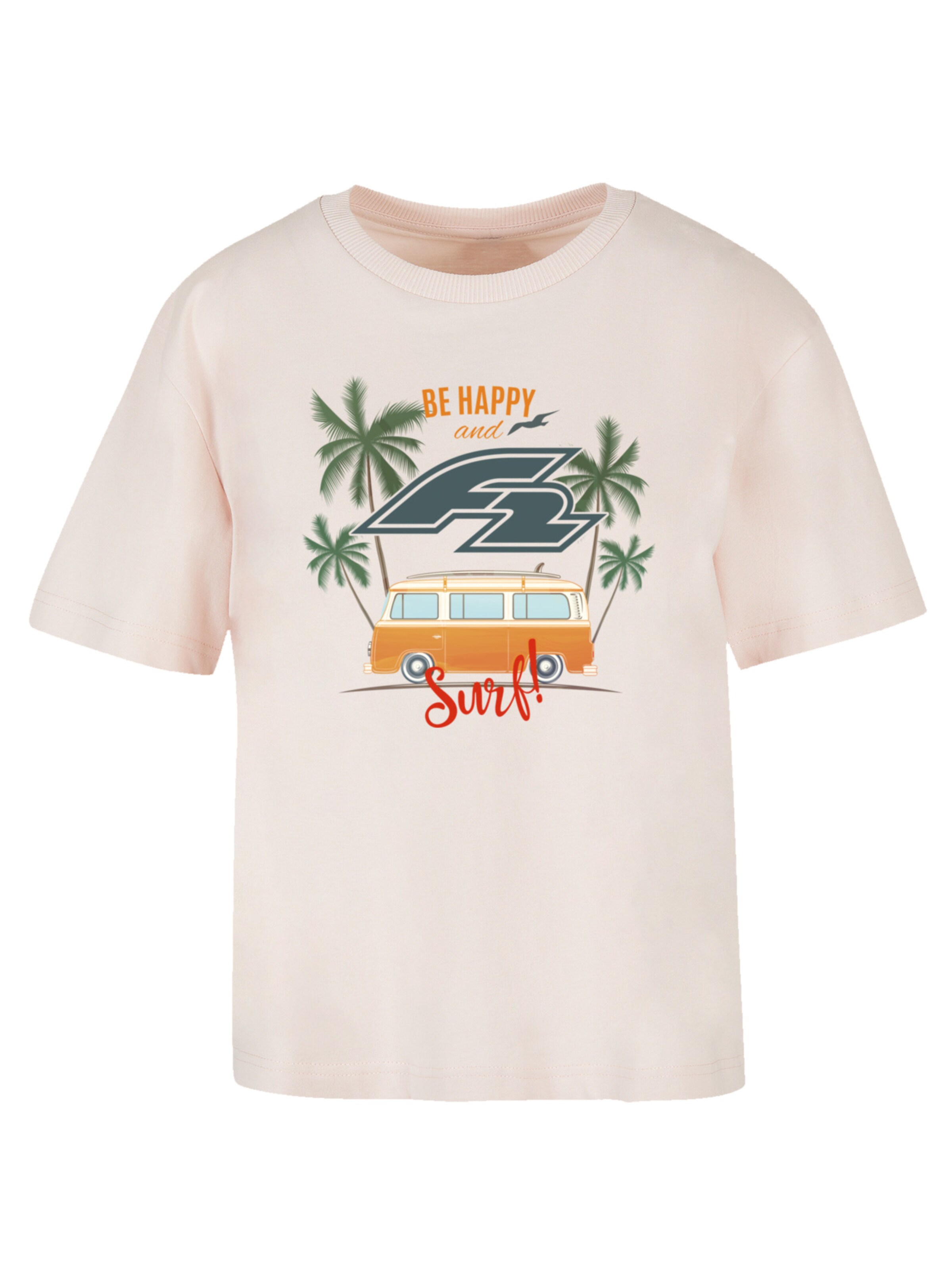 F2 T-Shirt 'F2 Be Happy And Surf Bulli Sommer' in Pink: Vorderseite