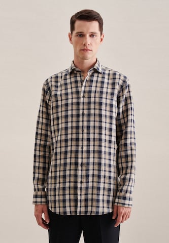 SEIDENSTICKER Regular fit Overhemd 'SMART LINEN' in Blauw: voorkant