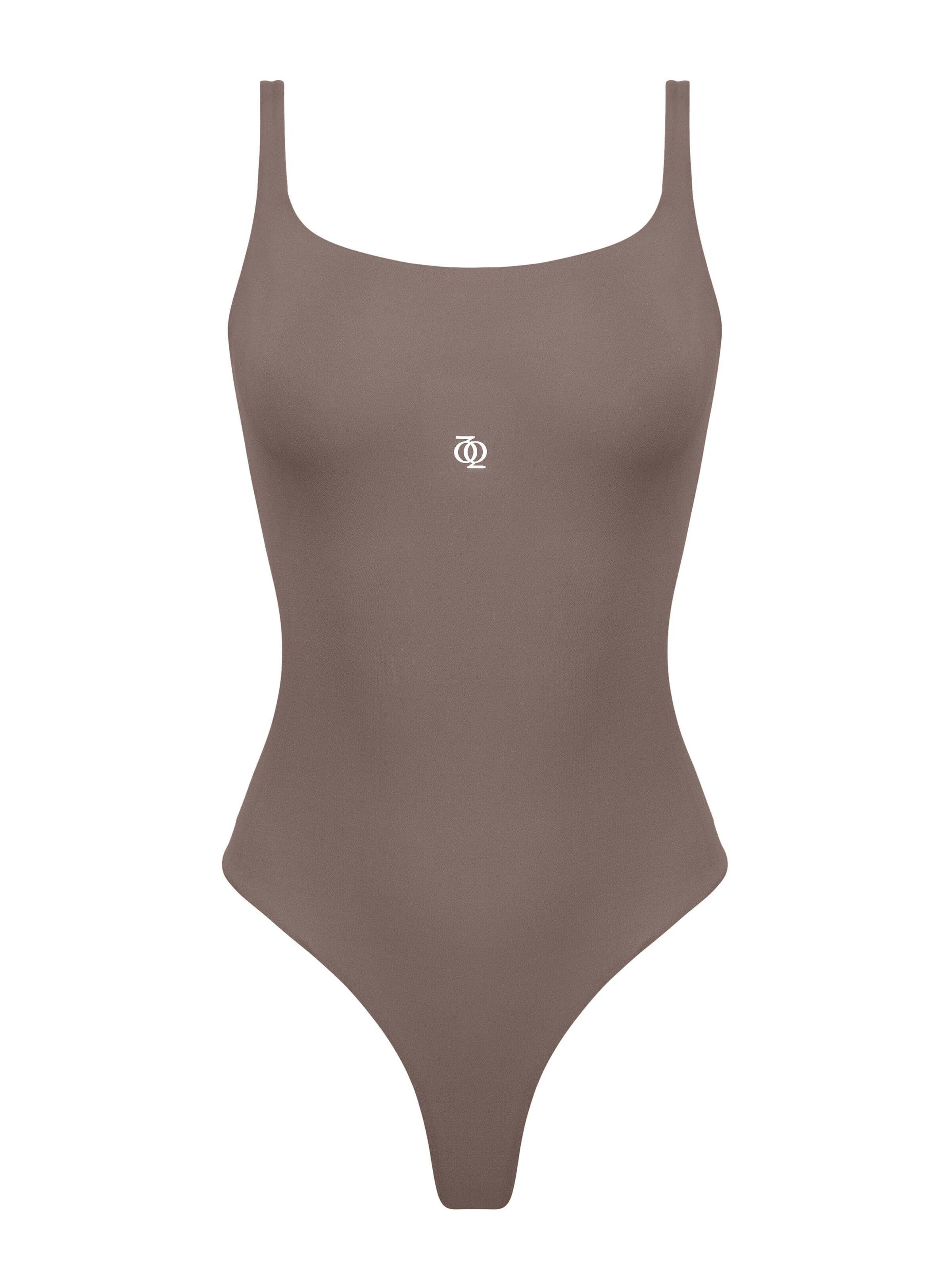 GOD SAVE QUEENS Body 'Second Skin Square-Neck Bodysuit' in Bruin: voorkant