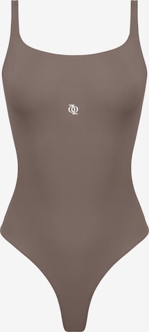 GOD SAVE QUEENS Body 'Second Skin Square-Neck Bodysuit' in Bruin: voorkant