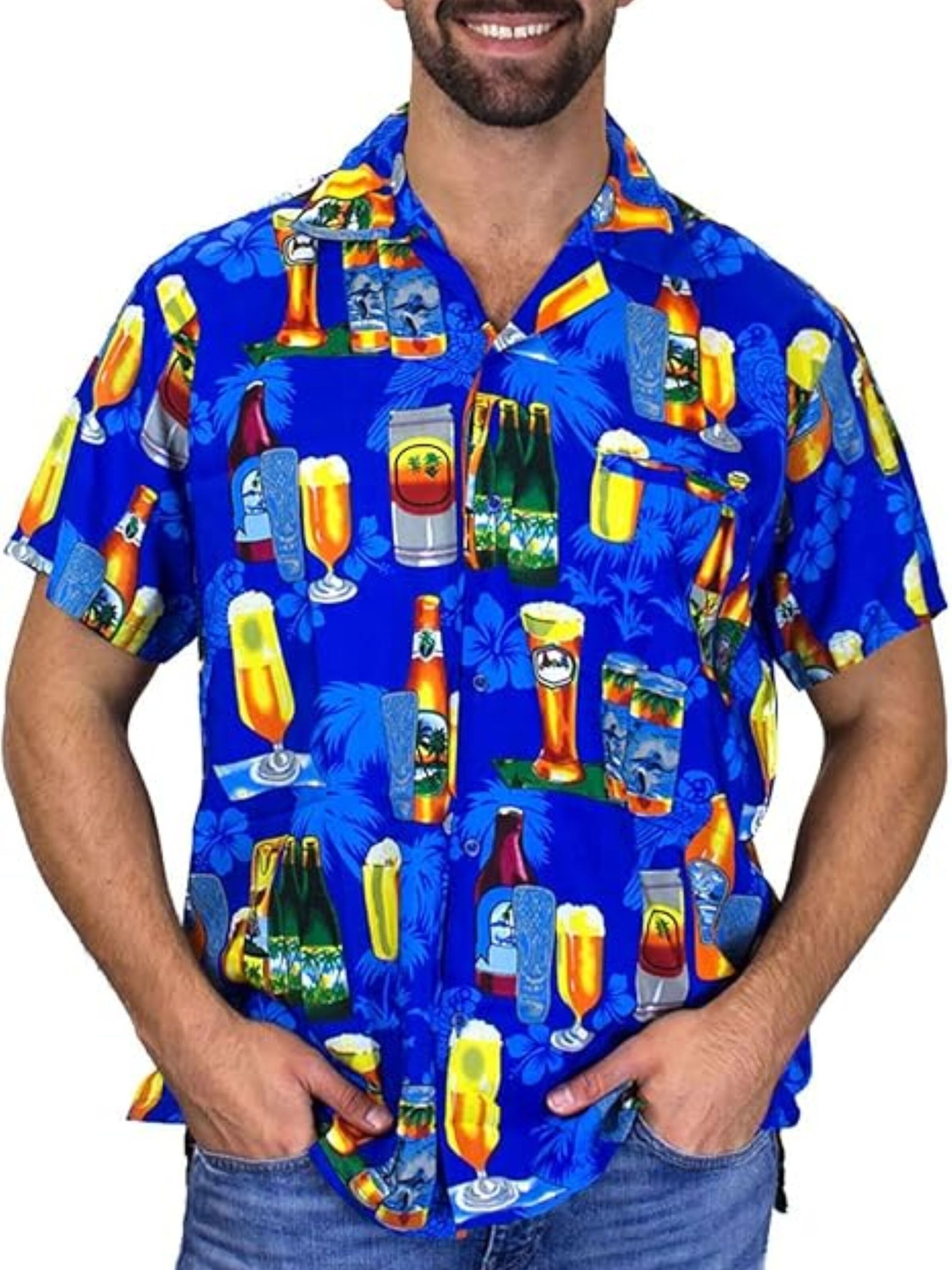 King Kameha Shirt 'Beerbottle' in Blue: front