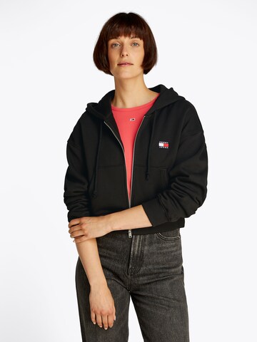 Tommy Jeans Zip-Up Hoodie in Black: front