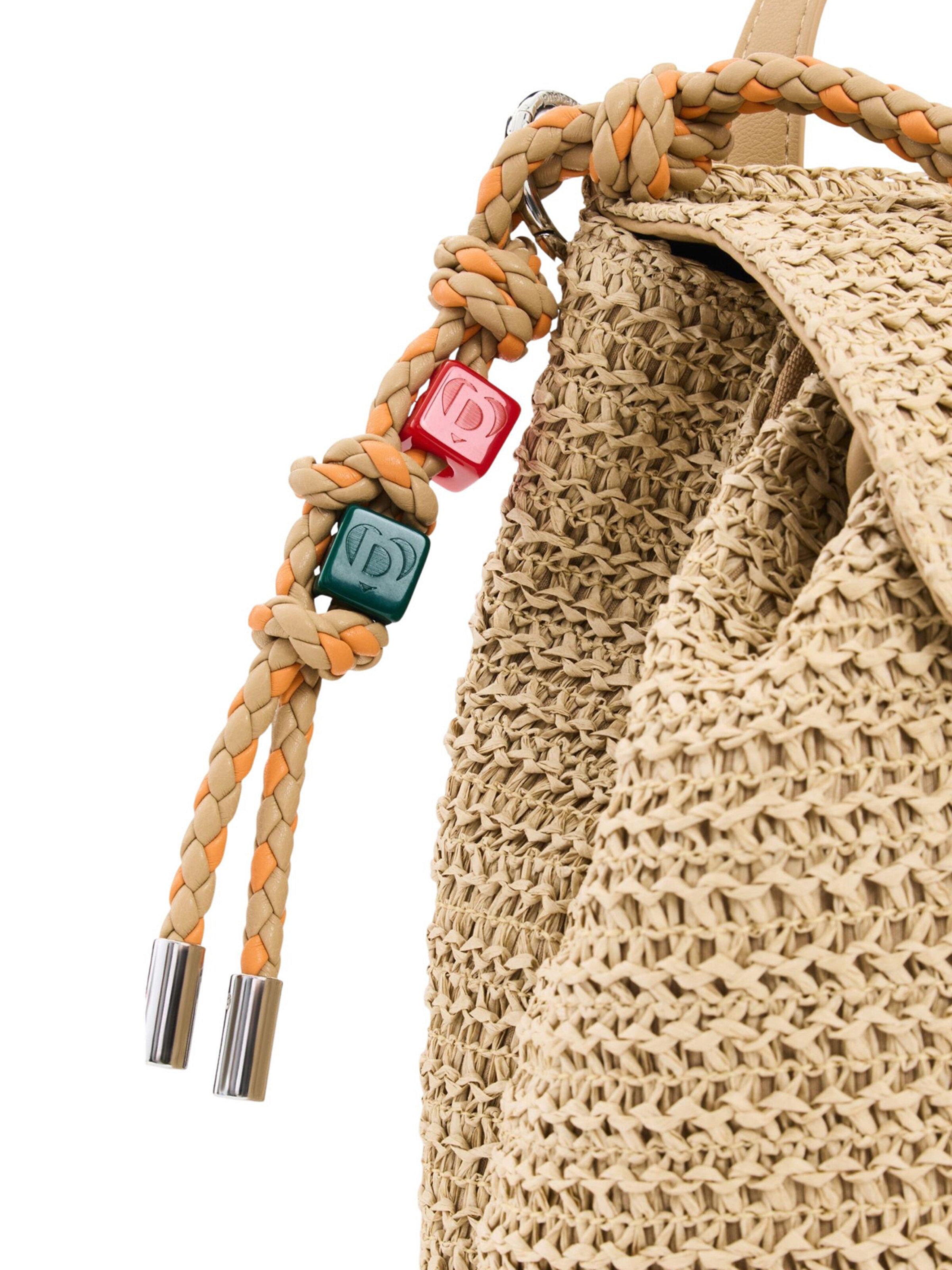 Desigual - Mochila 'BACK_HALF LOGO RAFFIA L 26SAKO01' en beige