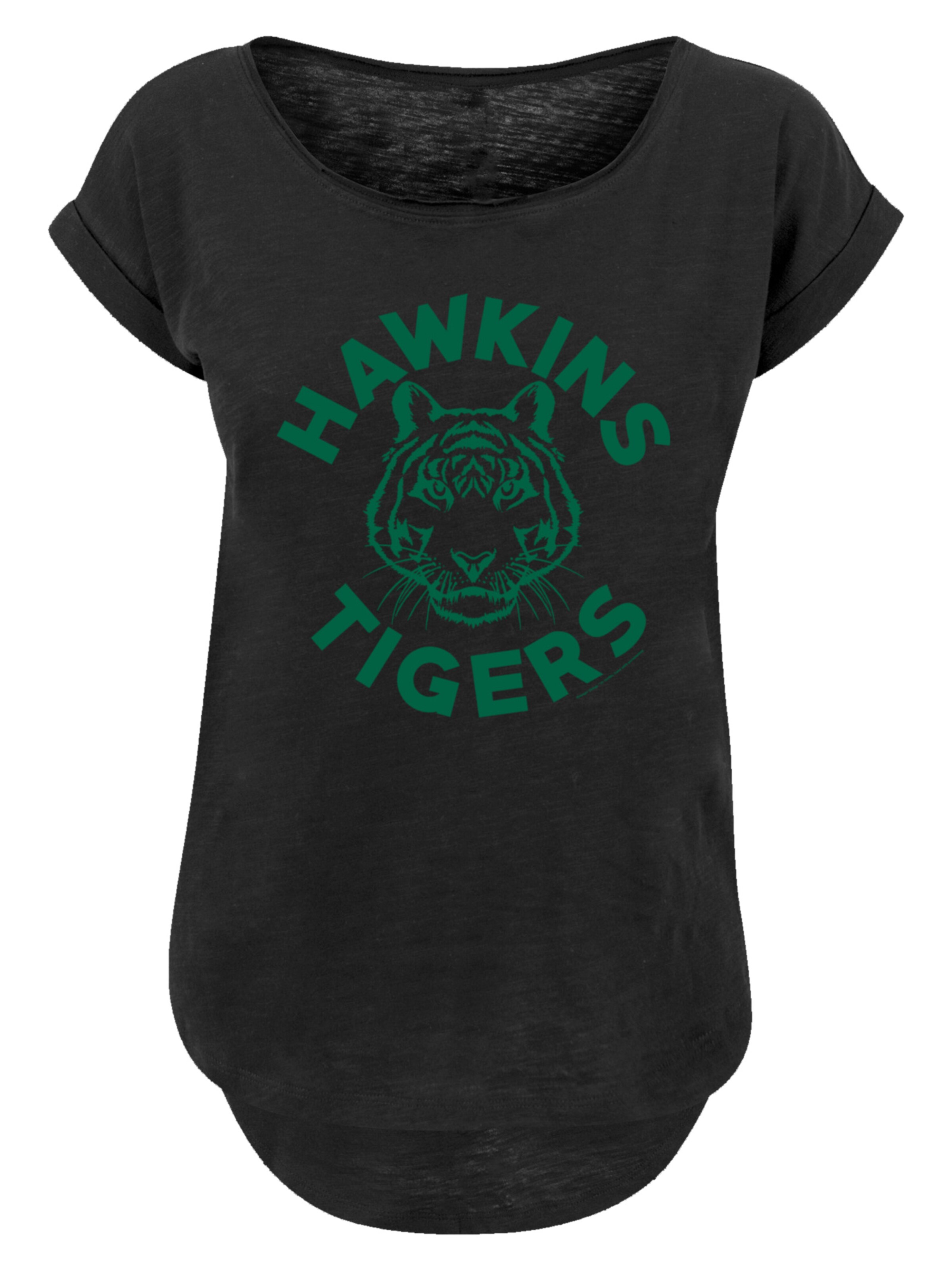 T-shirt 'Stranger Things Hawkins Tigers Netflix TV Series' F4NT4STIC en noir : devant