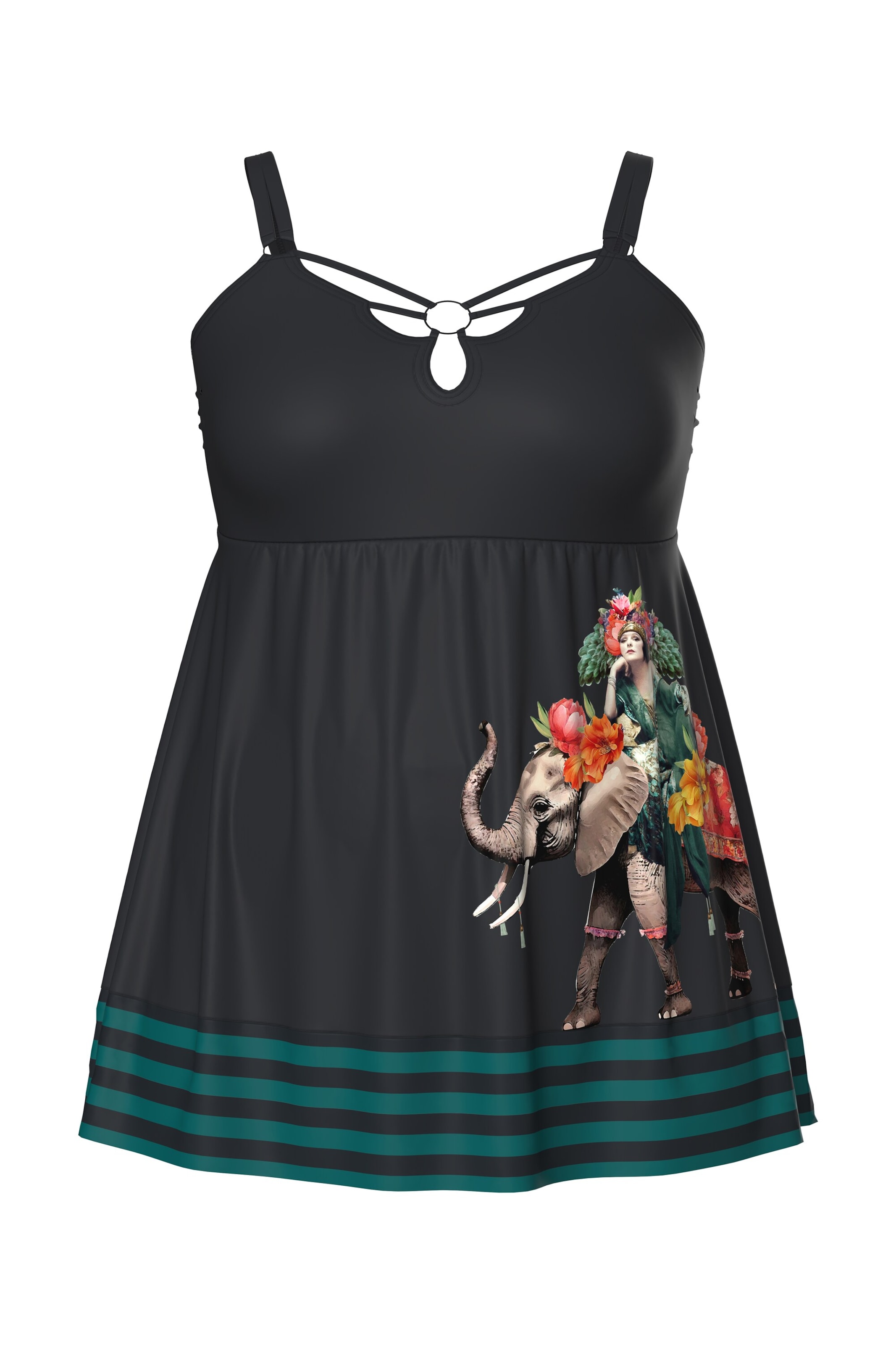 Ulla Popken Bralette Swimsuit dress in Black: front