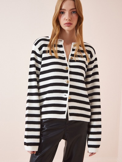 Happiness İstanbul Cardigan i XS-XL i ecru / sort, Produktvisning