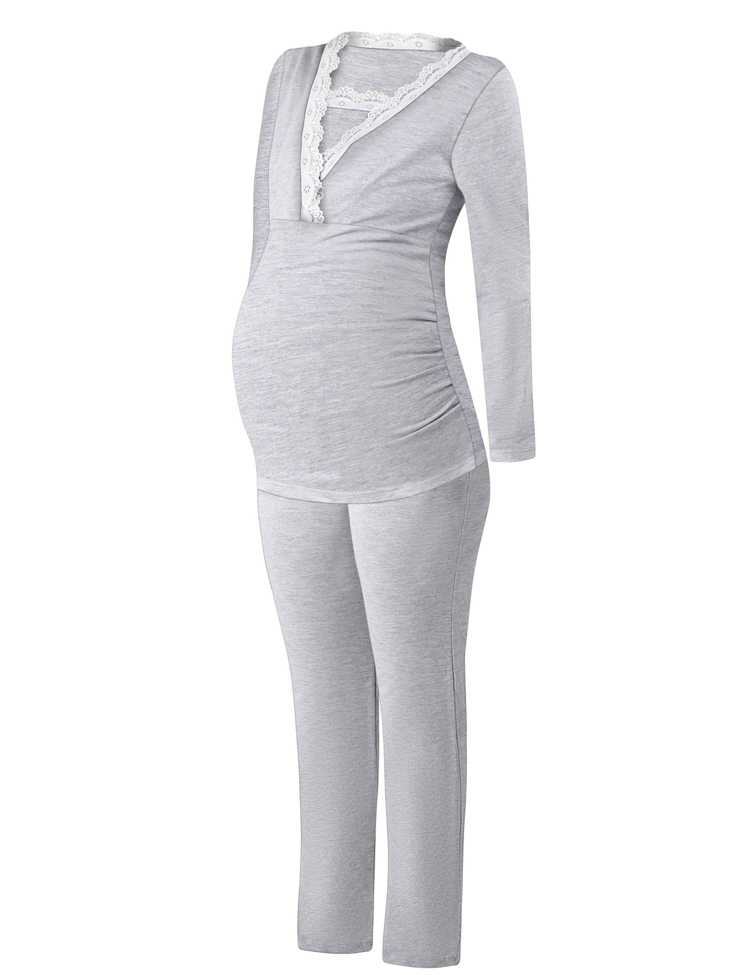 M.M.C. Pajama 'Spitze Umstandspyjama' in Grey: front