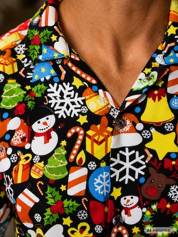 King Kameha Regular fit Button Up Shirt 'Christmas Allover' in Black
